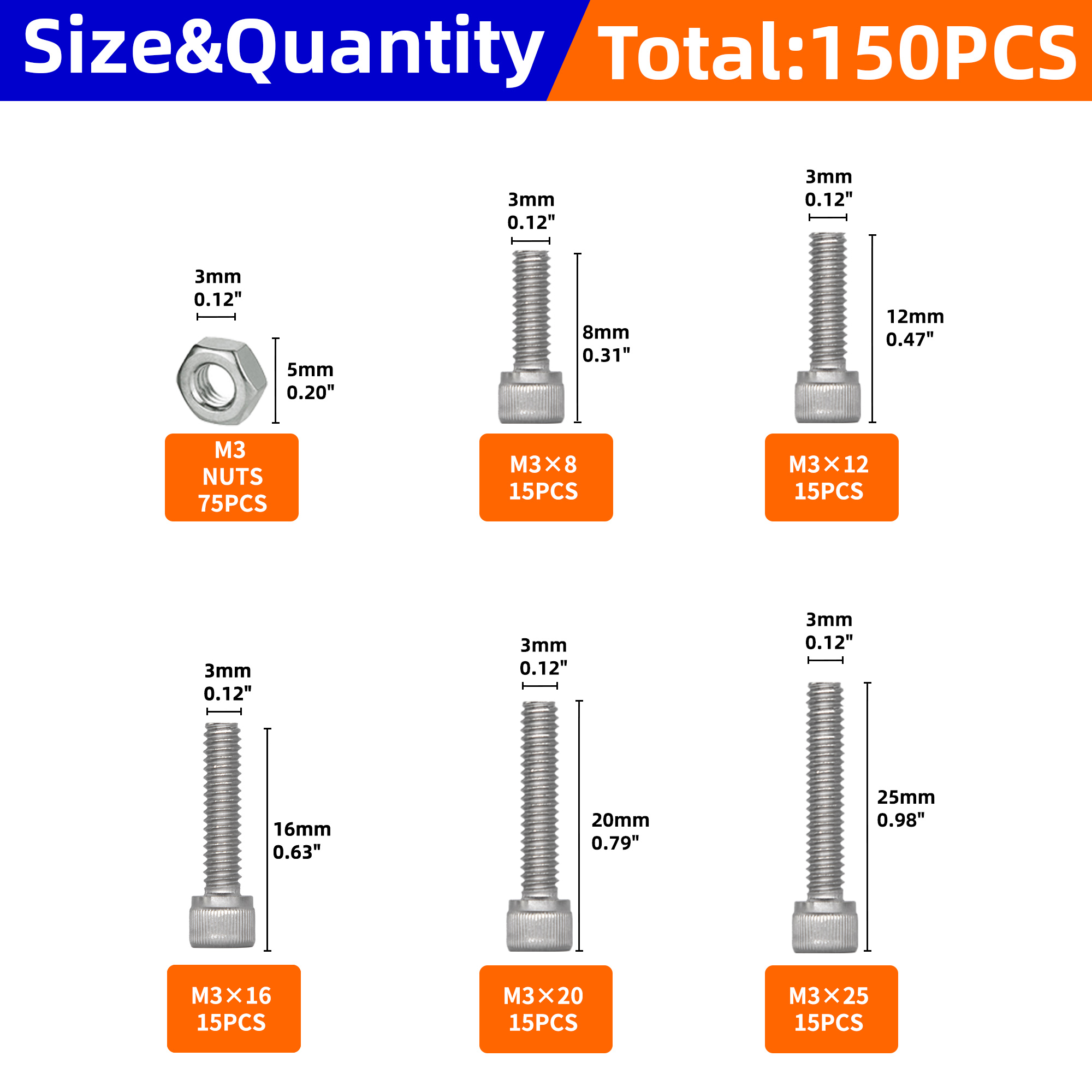 150PCS Hex Head Screw And Nut  - Nuts Mix review and price