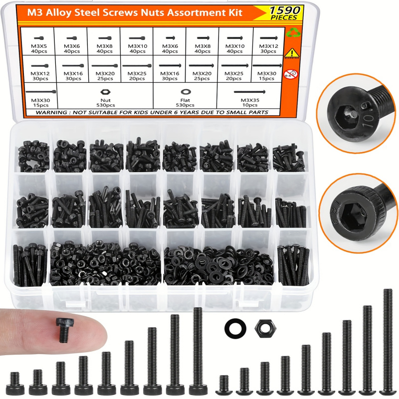 1590PCS M3 Screw Assortment Ki - Nuts Mix review and price